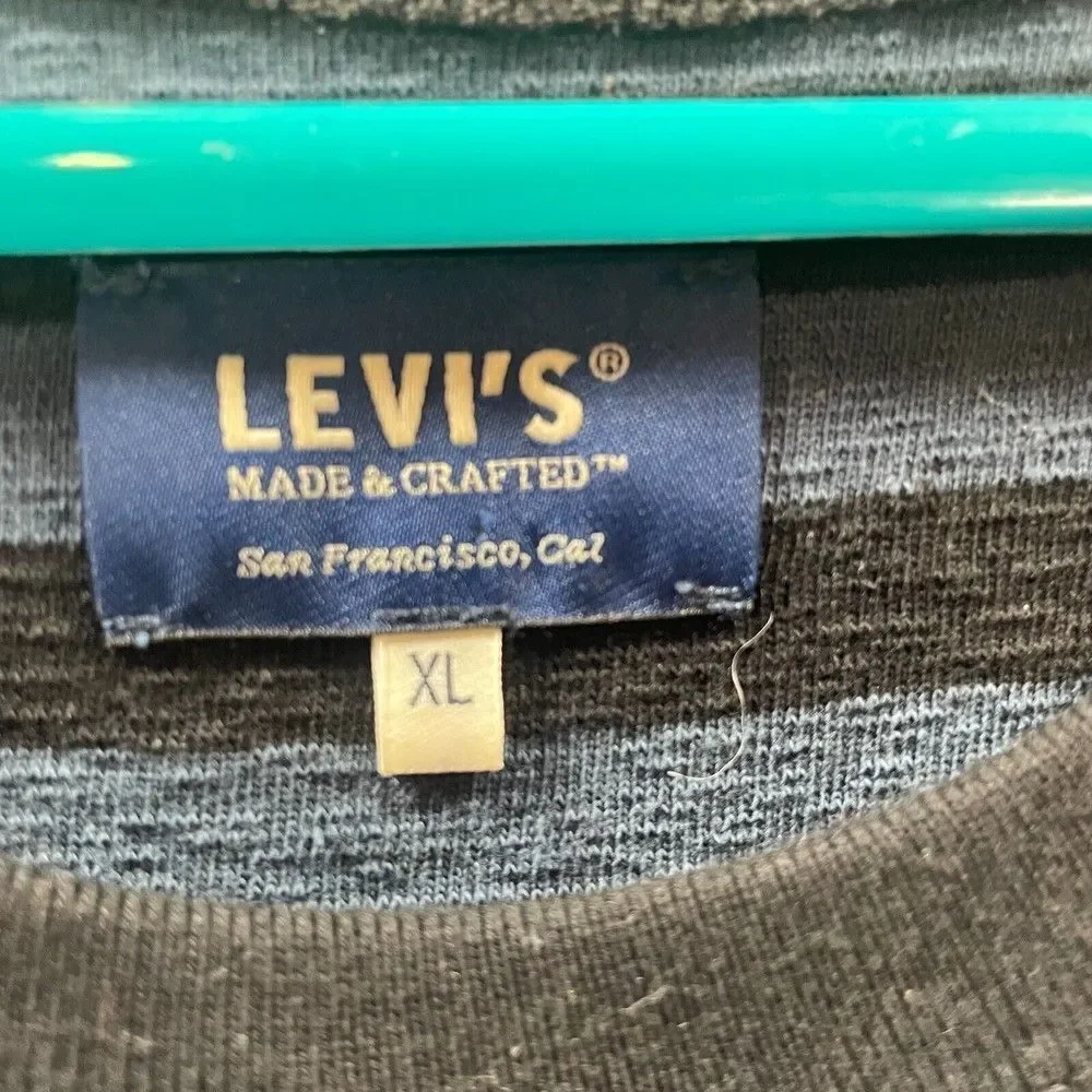 Levis Sweater Mens Extra Large Blue Black Striped Pullover Casual‎ Cotton Logo